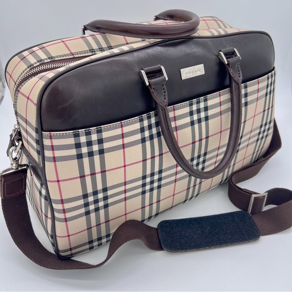BURBERRY Check 2way Shoulder Handbag Weekender Travel Duffle Bag - Picture 2 of 15